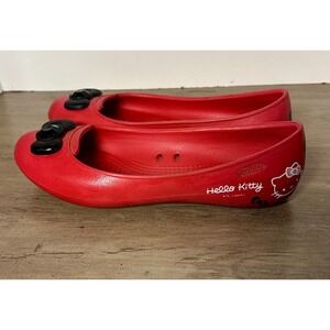 Crocs x Hello Kitty Red Ballet Flats Womens 6 Sanrio Black Bow Slip‎ On Shoes